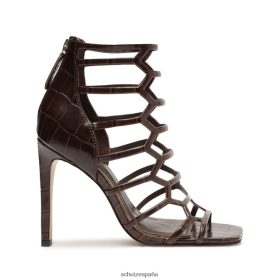 Schutz España P46XRJ415 chocolate oscuro | Schutz sandalia julianna de piel con relieve de cocodrilo