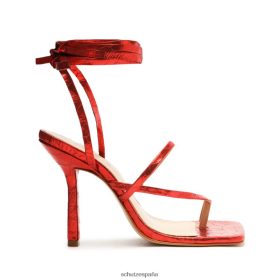 Schutz España Zapatos P46XRJ410 rojo | Schutz sandalia lily de piel metalizada con relieve de cocodrilo