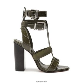 Schutz Zapatos P46XRJ132 verde militar | Schutz sandalia chantelle de piel con relieve de cocodrilo
