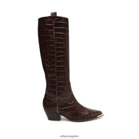 Schutz Zapatos P46XRJ780 chocolate oscuro | Schutz bota tessie casual up de piel con relieve de cocodrilo